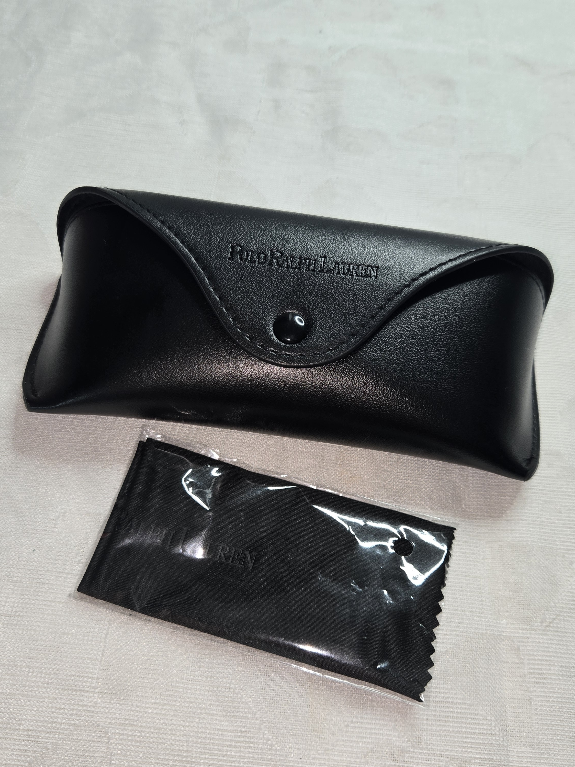 Polo Ralph Lauren Black Leather Authentic Eyeglasses Sunglasses Case & Cloth
